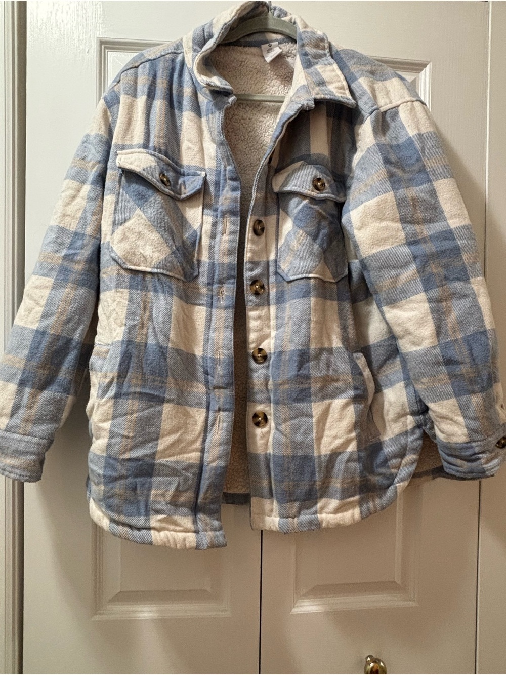 Quilted Blue and Cream Plaid Shacket Jacket